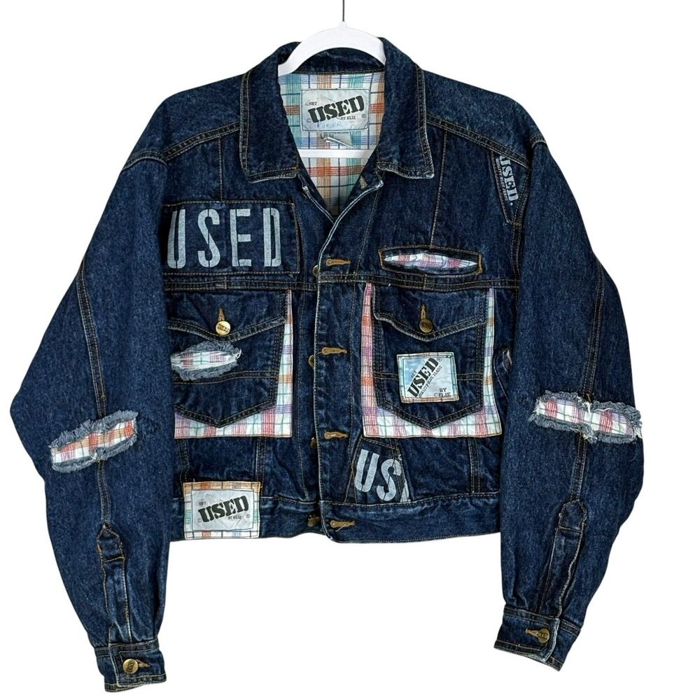 Vtg 80's "Get Used" By Elie Denim Jacket Patched Trucker Punk Goth Unisex Sz M